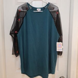 LuLaRoe Randy with Black Sheer Floral Sleeves